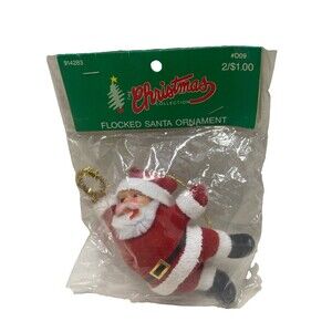 NIP Sealed Vintage Michaels Flocked Red and White Santa Claus Plastic 4 inch
